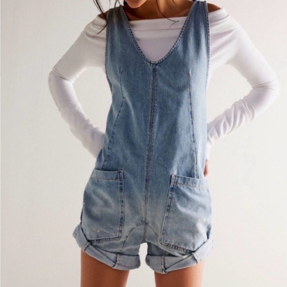 Free People Women's Denim Overalls in Light Blue